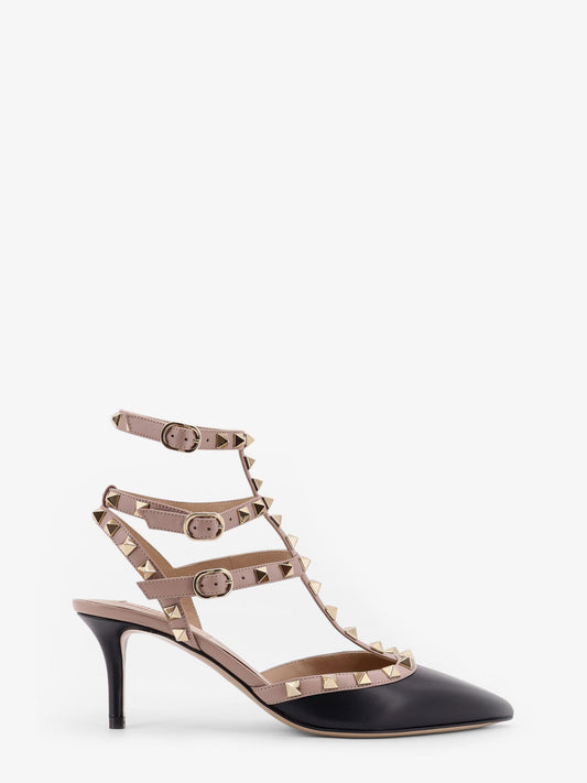 Rockstud leather decolleté slingback