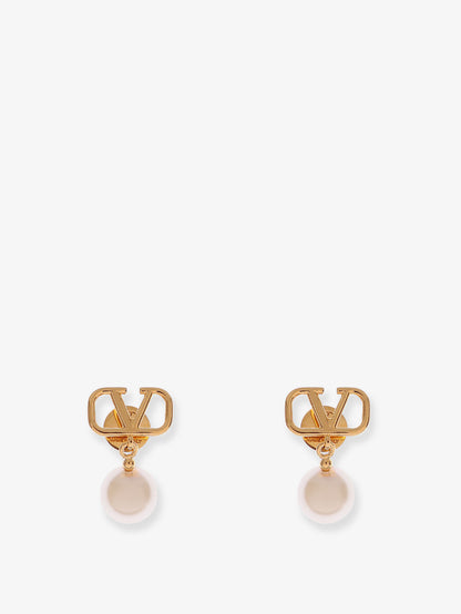 VLogo Signature metal earrings with pearl thumbnail
