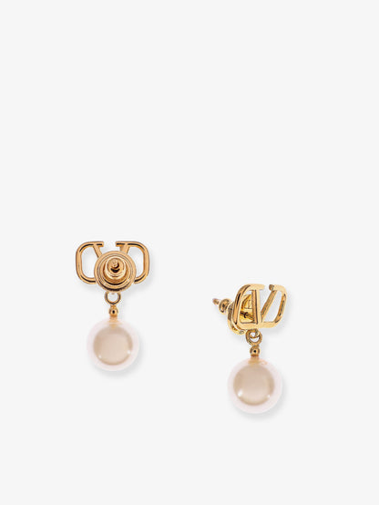 VLogo Signature metal earrings with pearl thumbnail