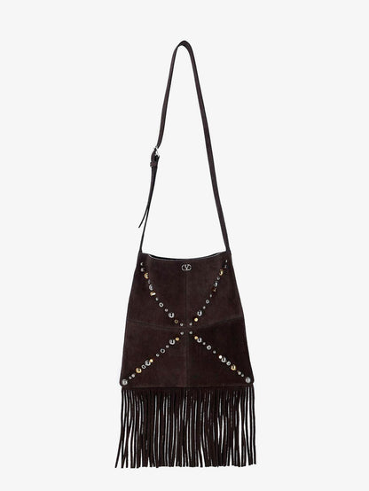 Suede shoulder bag with fringes and metal details thumbnail