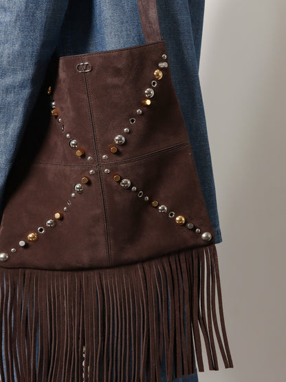 Suede shoulder bag with fringes and metal details thumbnail
