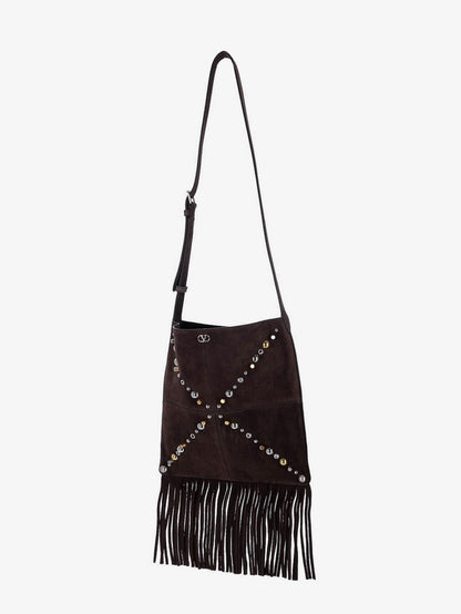 Suede shoulder bag with fringes and metal details thumbnail