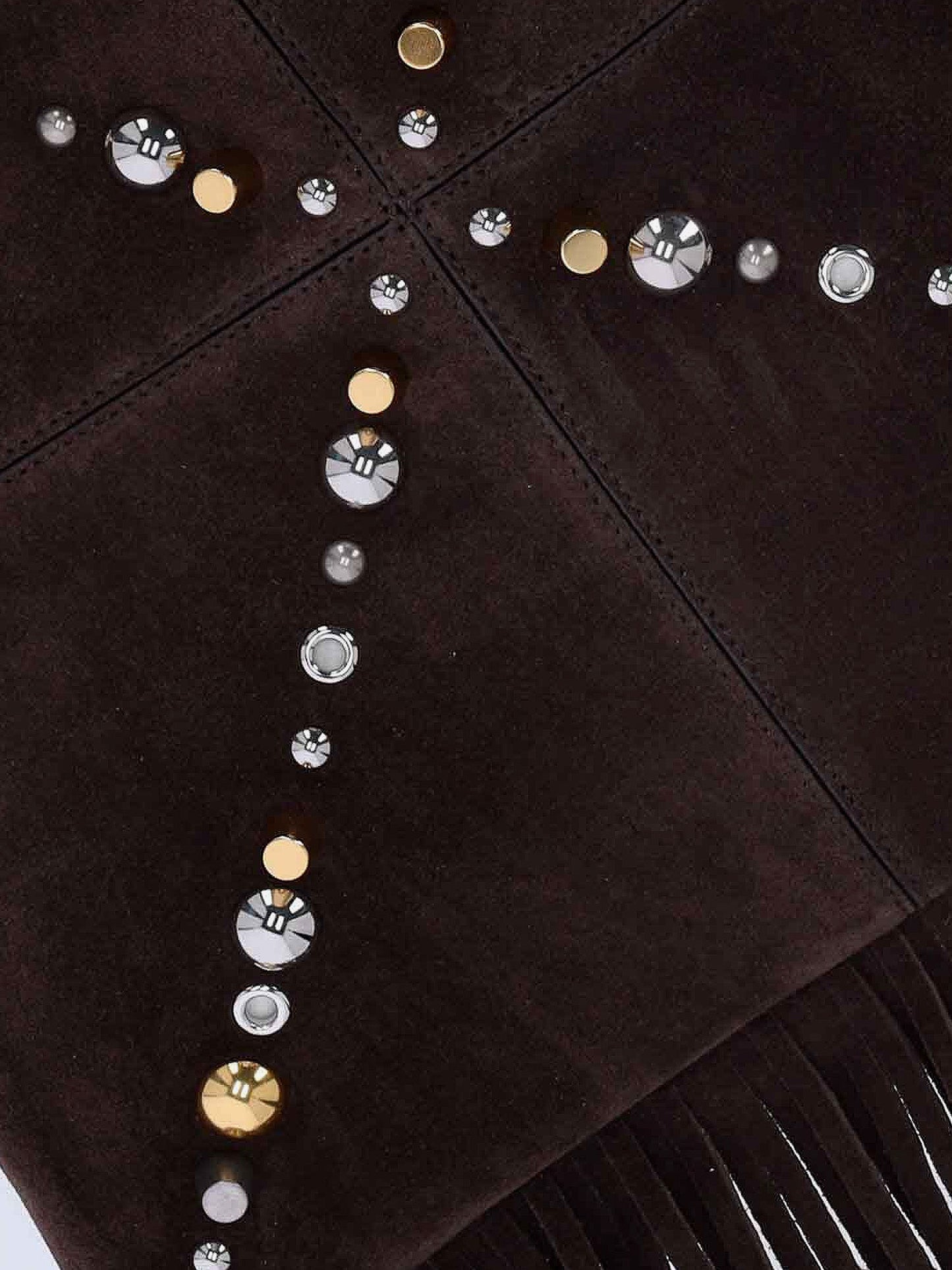 Suede shoulder bag with fringes and metal details