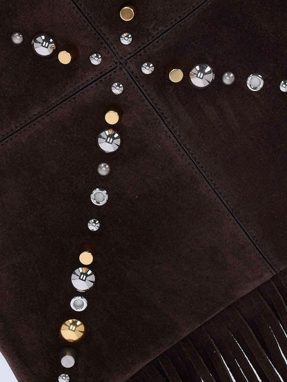 Suede shoulder bag with fringes and metal details thumbnail