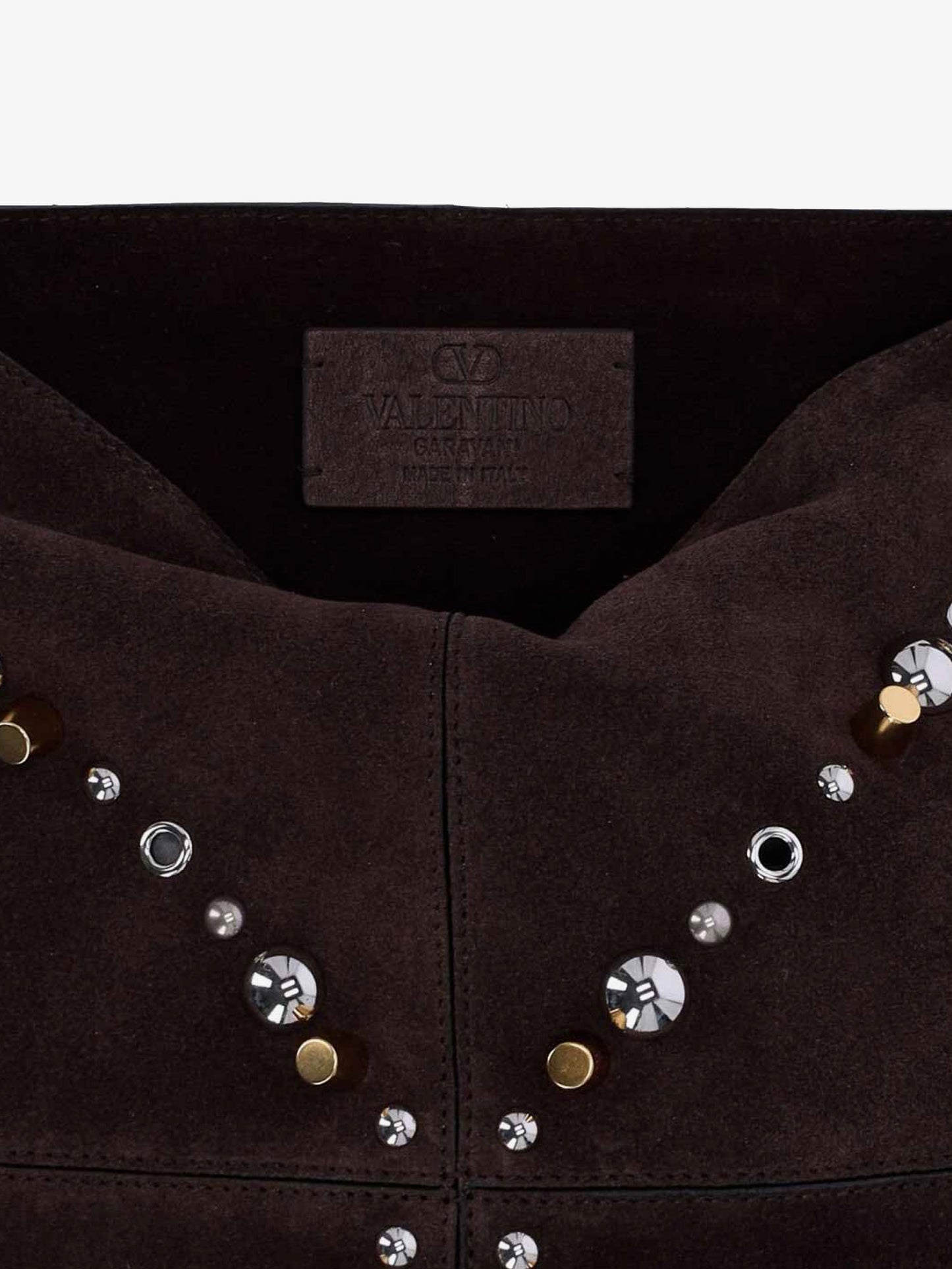 Suede shoulder bag with fringes and metal details