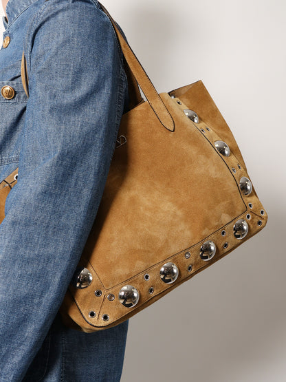 Suede shopping bag with metal logo thumbnail