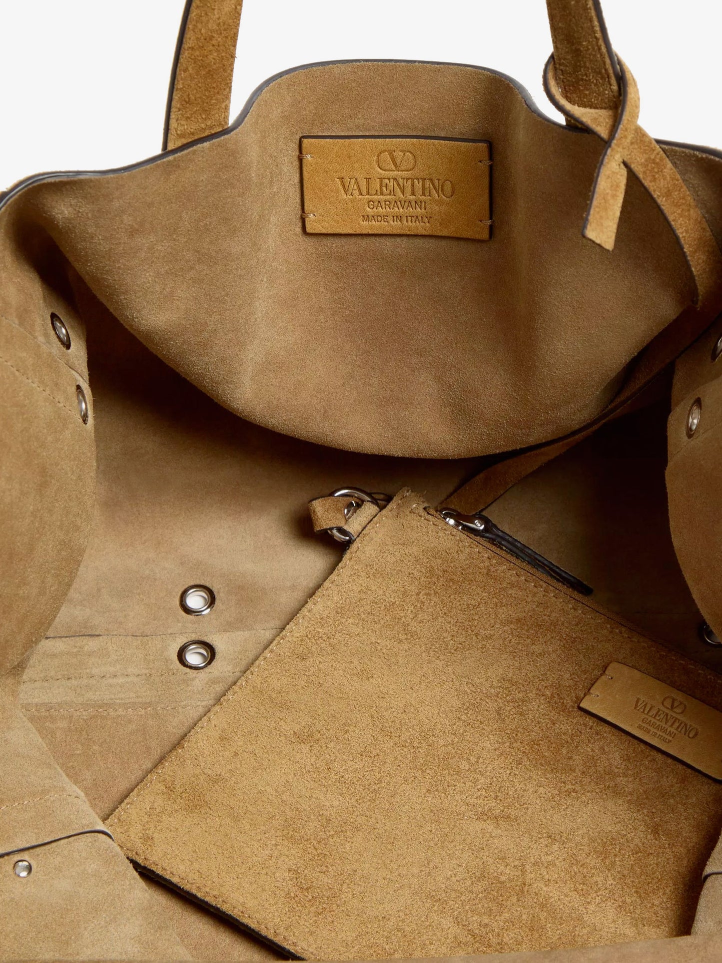 Suede shopping bag with metal logo