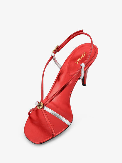 Metallic leather sandals with Medusa logo on the front thumbnail