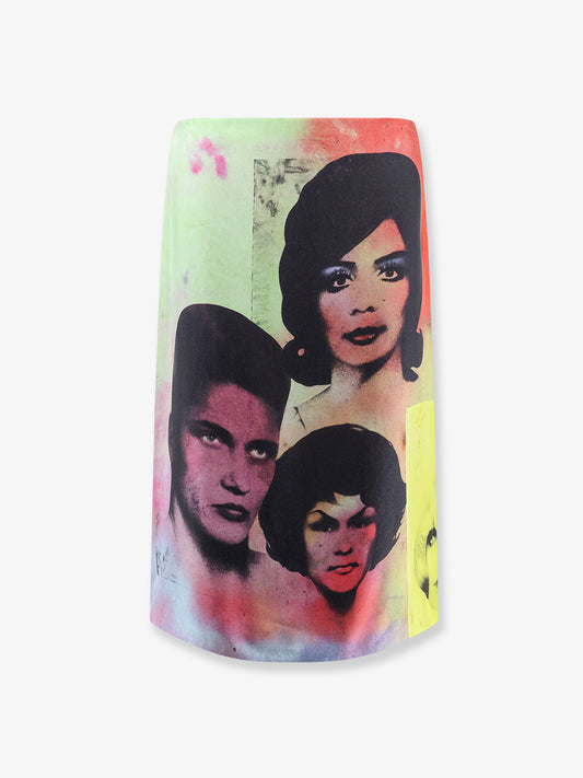 Printed silk twill midi skirt