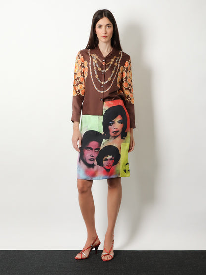 Printed silk twill midi skirt thumbnail