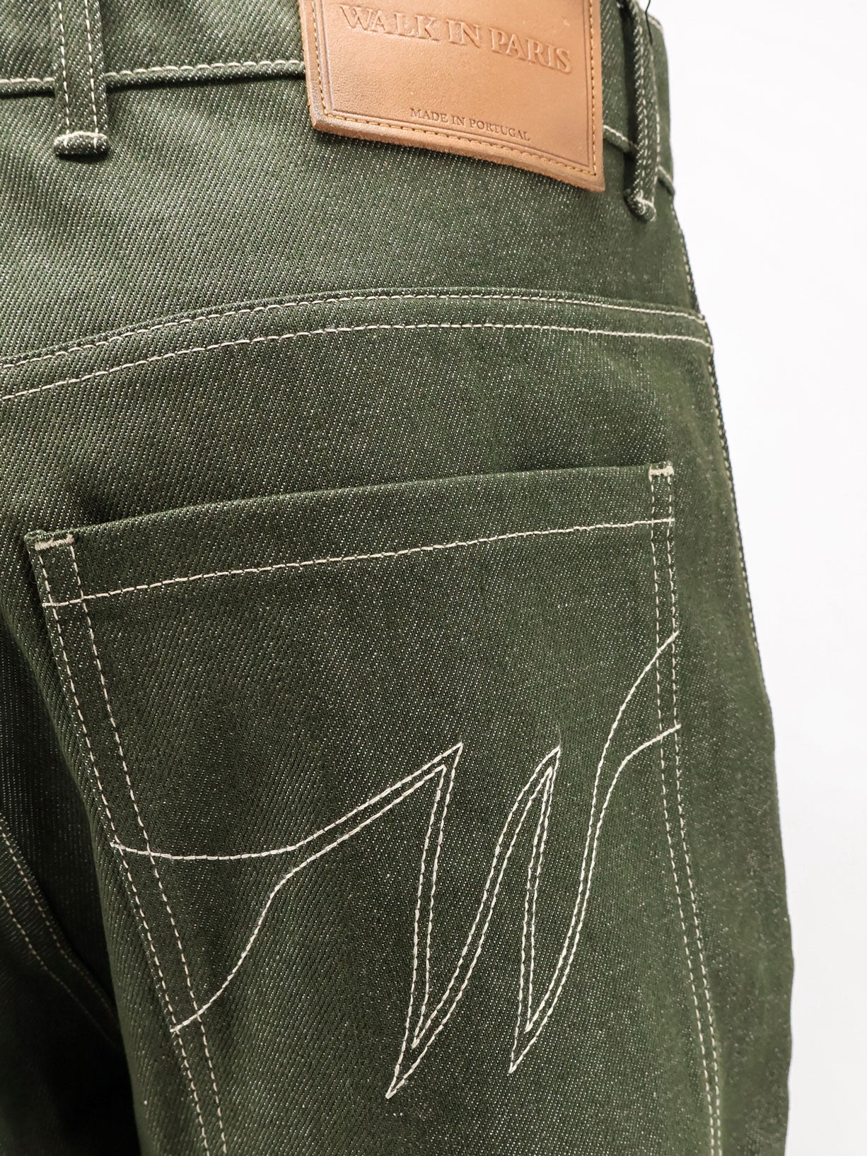 Double Knee green denim trousers