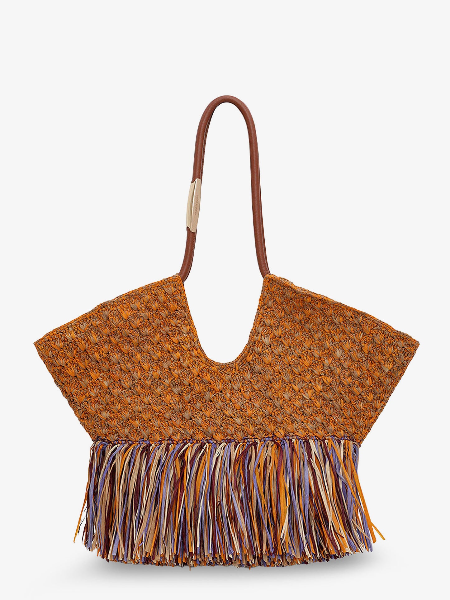 Golden Time rafia shoulder bag with fringe
