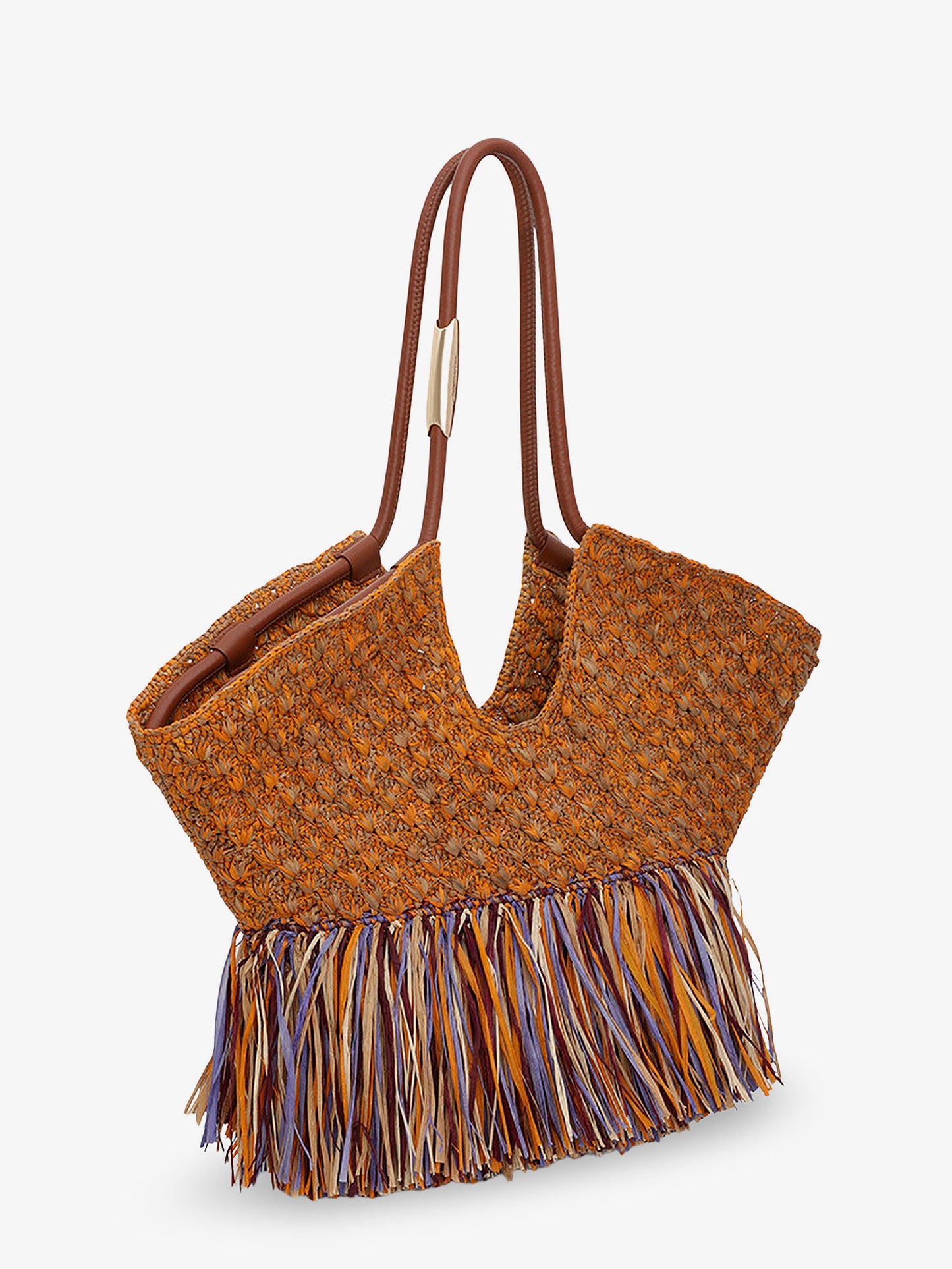 Golden Time rafia shoulder bag with fringe