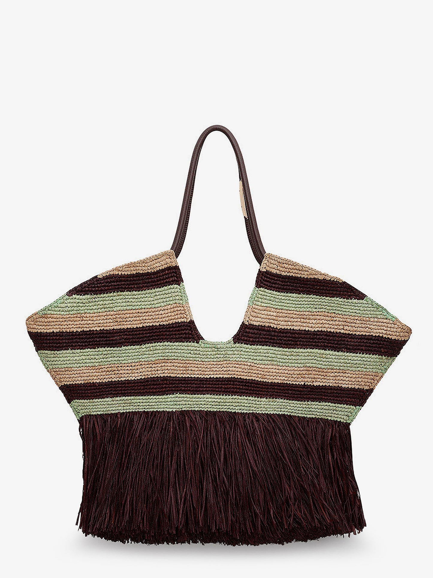 Golden Time rafia shoulder bag with fringe