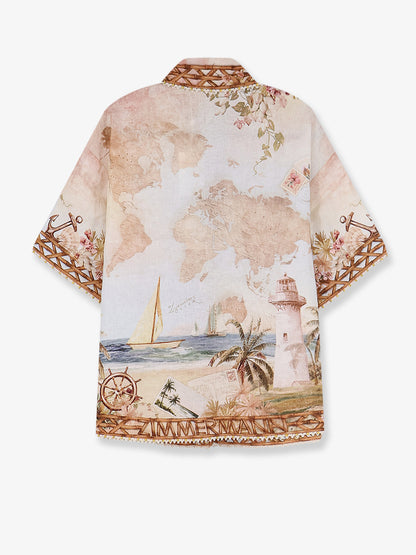Mahon Linen Shirt with Blue Island Map Print thumbnail