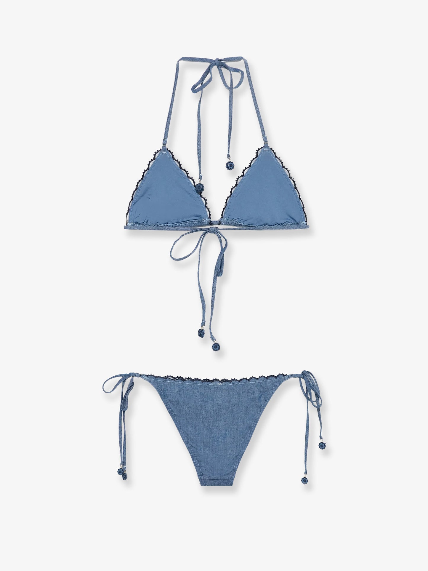 Bikini Aster in denim con ricami all-over
