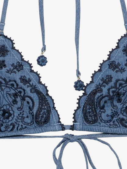 Bikini Aster in denim con ricami all-over thumbnail