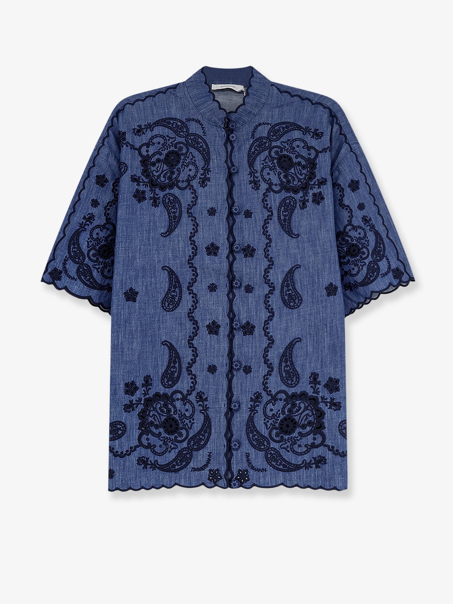 Aster denim shirt with all-over contrasting embroidery