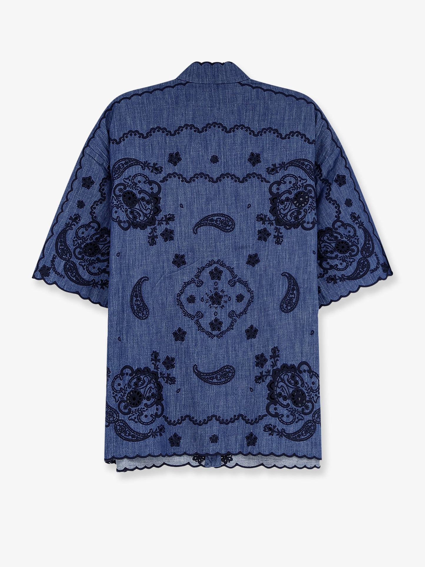 Aster denim shirt with all-over contrasting embroidery