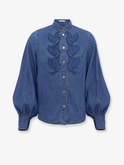Camicia in denim con ricami cut-out thumbnail