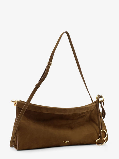 East West leather shoulder bag with engraved logo lettering thumbnail