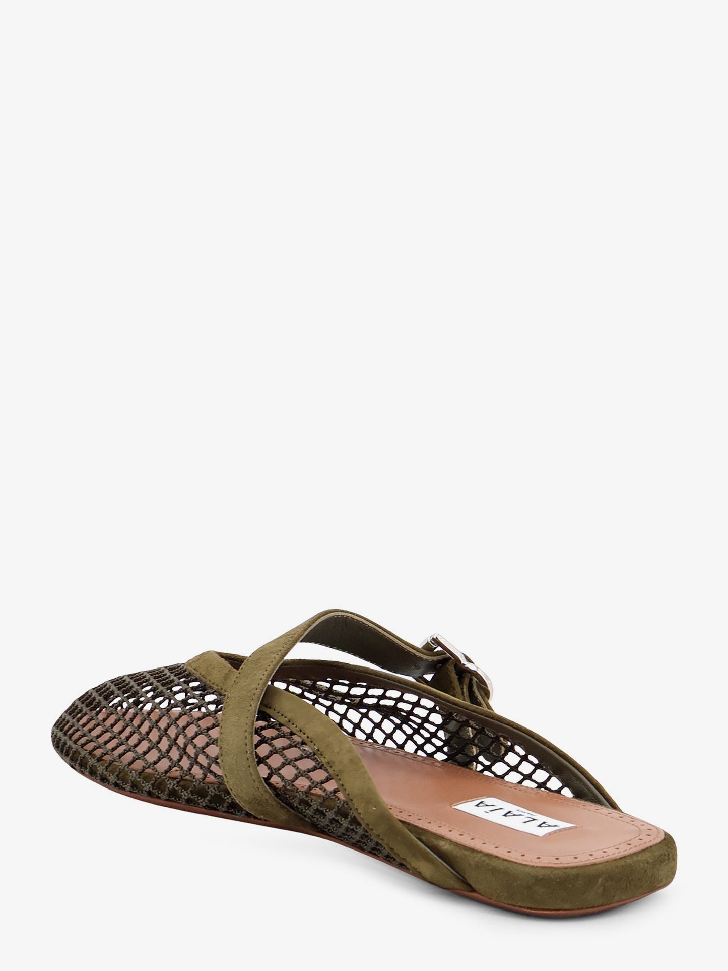 Fishnet mesh and leather sandals