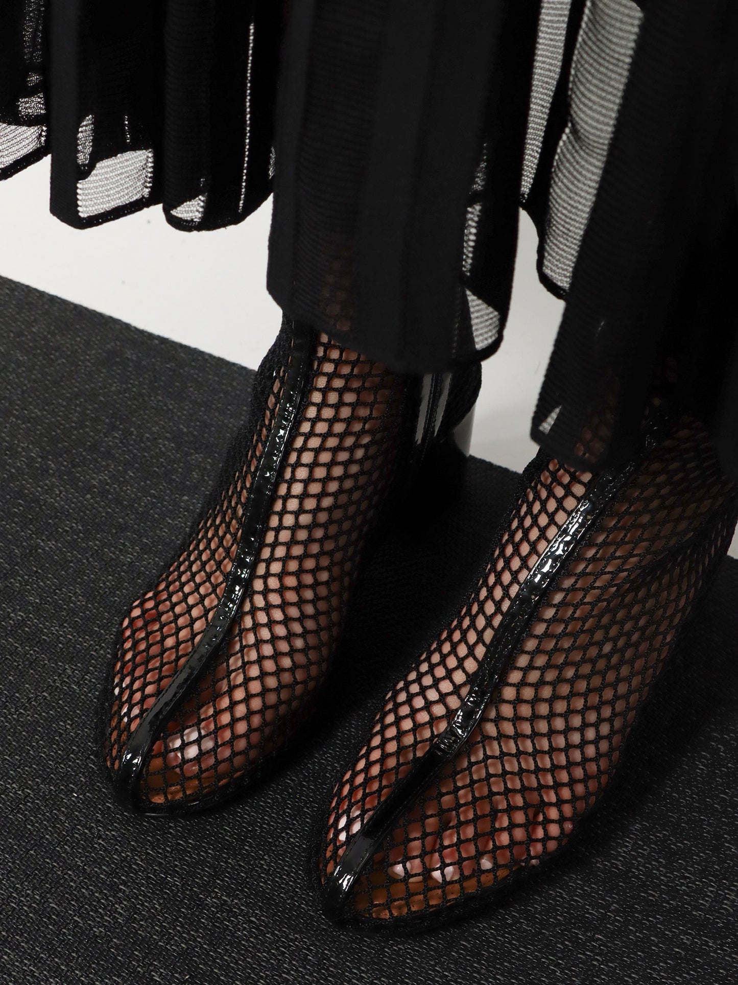 55 mesh and patent leather boots