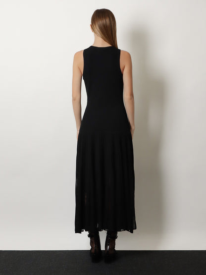 Long pleated viscose blend dress thumbnail