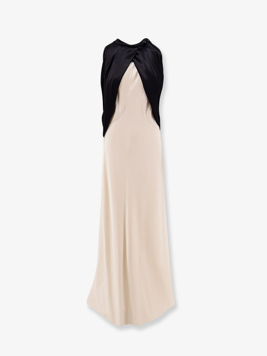 Long viscose dress with removable cape