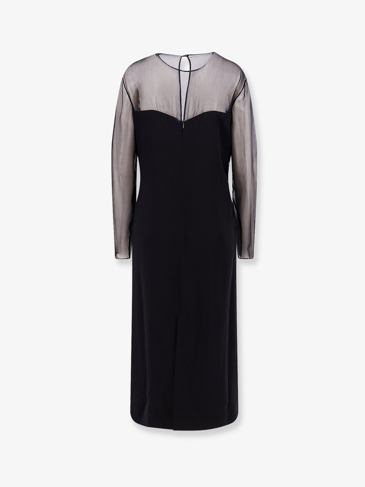 Long viscose dress with front feather detail