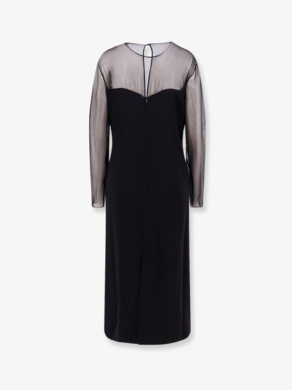 Long viscose dress with front feather detail thumbnail