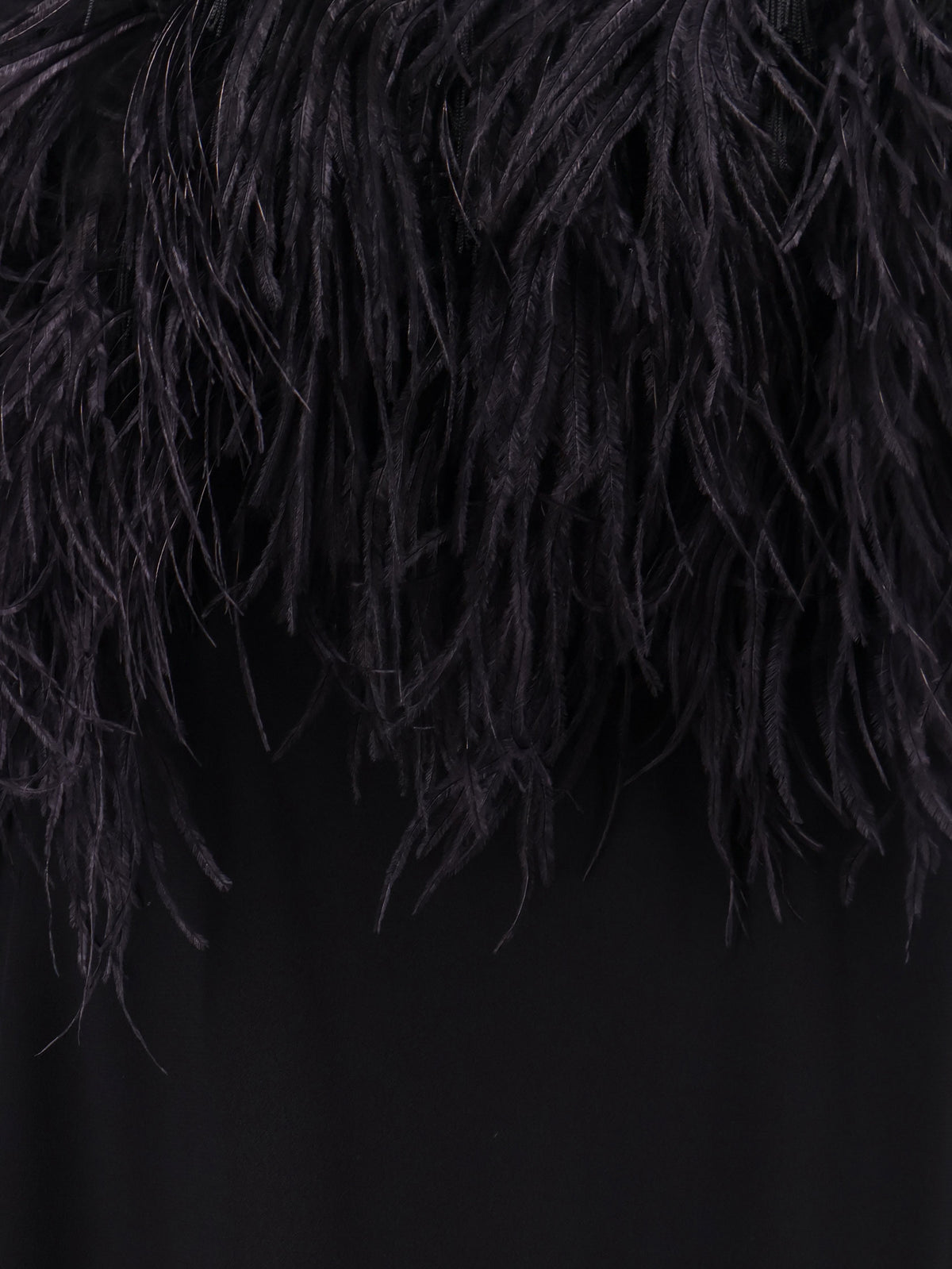 Long viscose dress with front feather detail