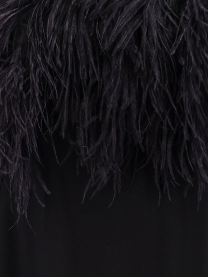 Long viscose dress with front feather detail thumbnail