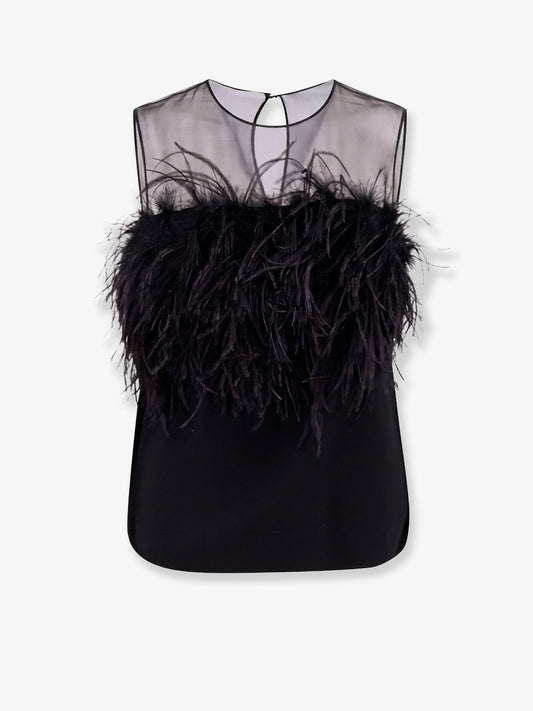 Viscose top with front feather detail