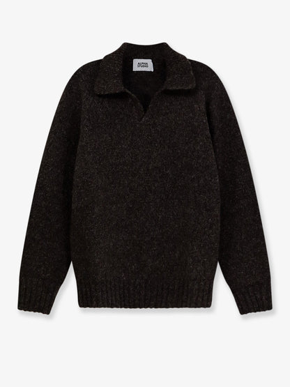 Maglia con colletto a costine in misto lana thumbnail