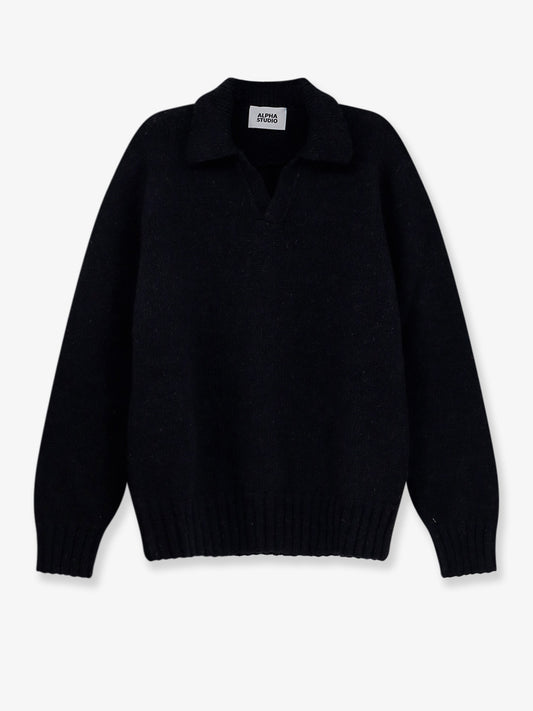 Wool blend ribbed collar sweater