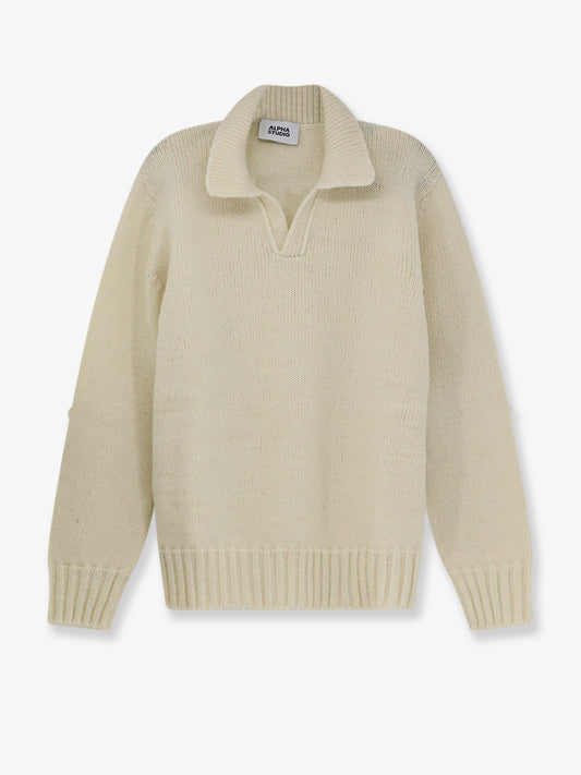 Wool blend ribbed collar sweater