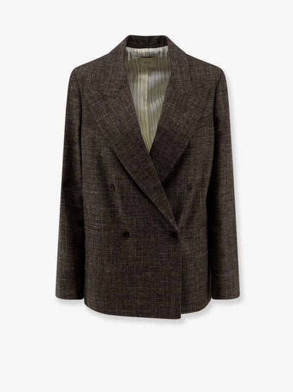Double-breasted wool and linen blend blazer thumbnail