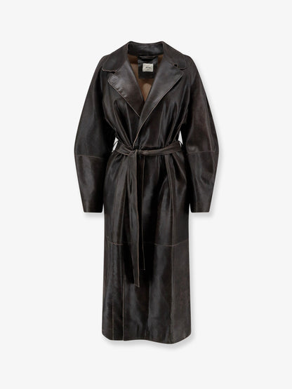 Heavy leather coat with vintage effect thumbnail