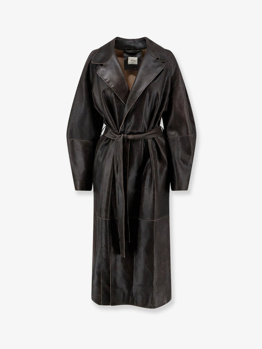 Heavy leather coat with vintage effect