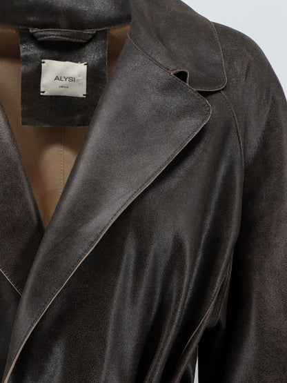 Heavy leather coat with vintage effect thumbnail