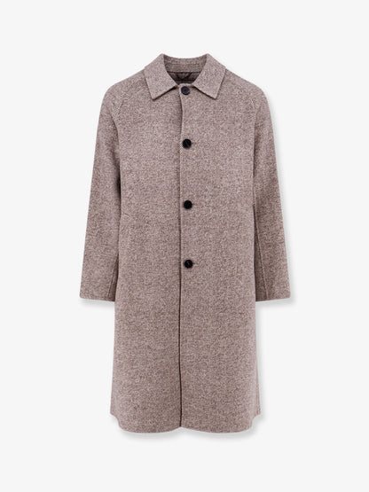 Single-breasted wool and cashmere blend coat with herringbone pattern thumbnail