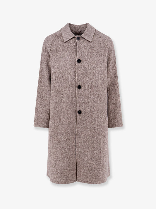Single-breasted wool and cashmere blend coat with herringbone pattern