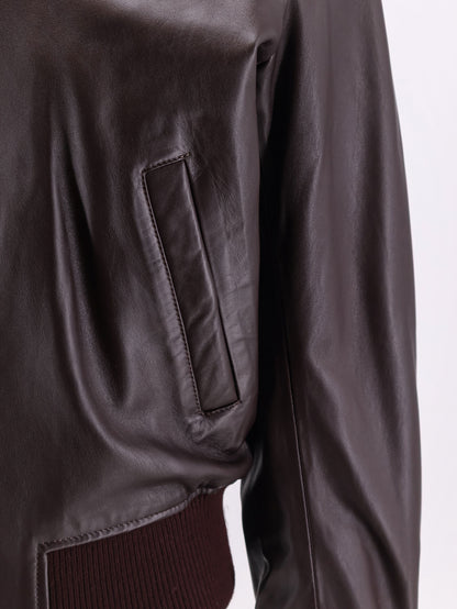 Bordeaux leather jacket with zip thumbnail