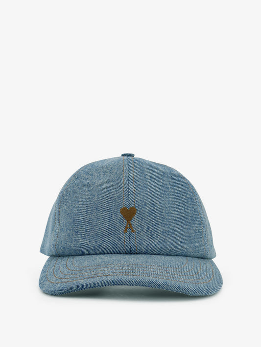Blue denim hat with embroidered logo