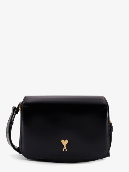 Borsa a tracolla in pelle con logo in metallo frontale thumbnail