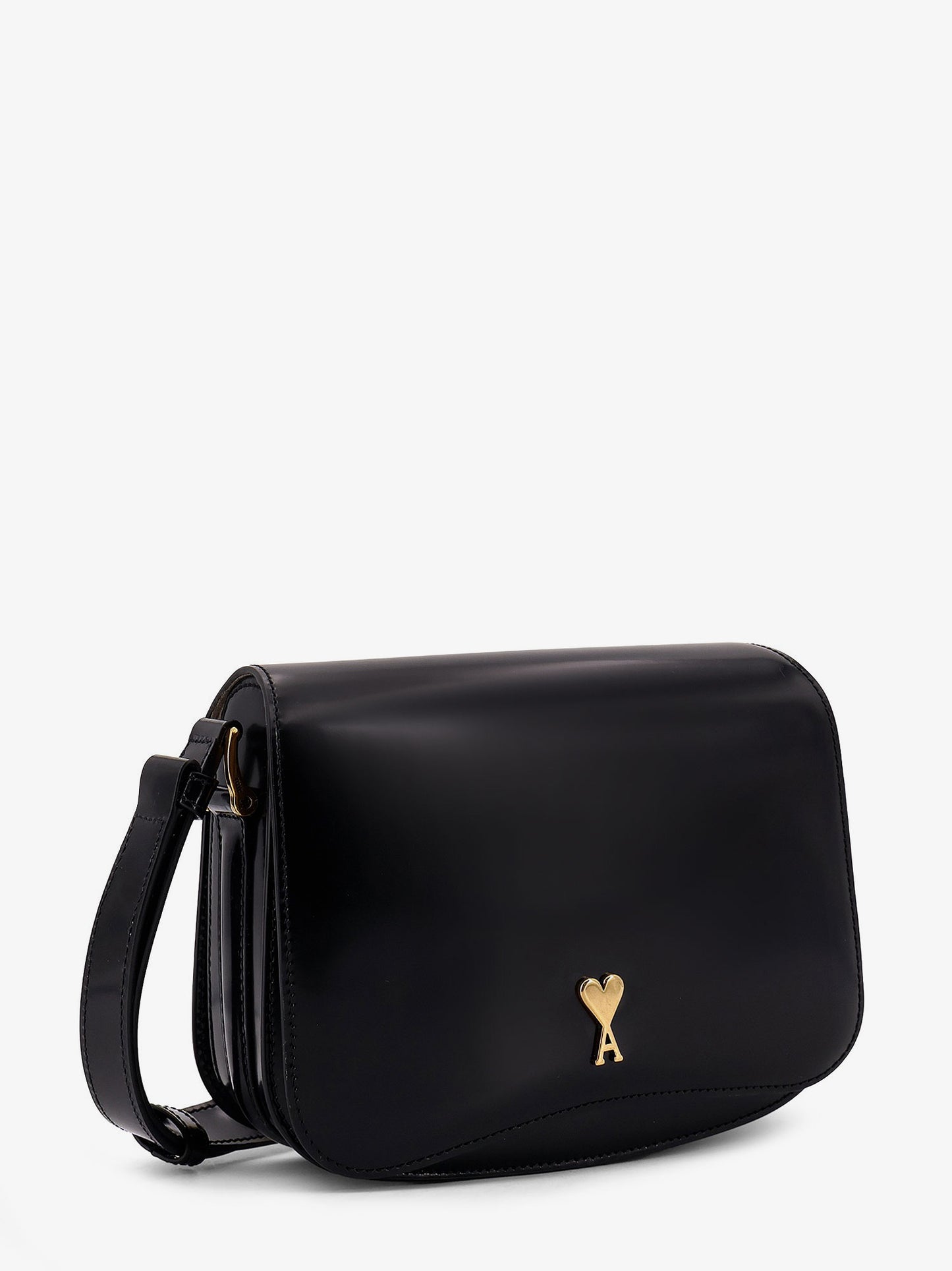 Borsa a tracolla in pelle con logo in metallo frontale