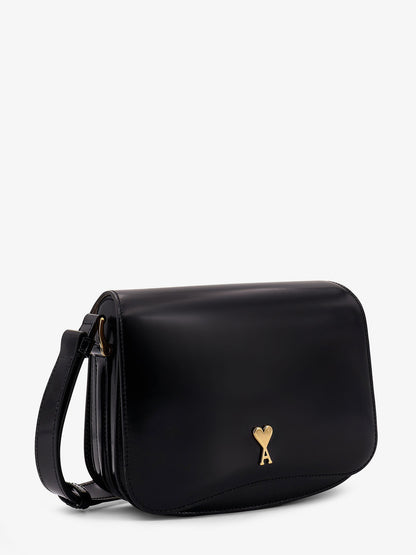 Borsa a tracolla in pelle con logo in metallo frontale thumbnail