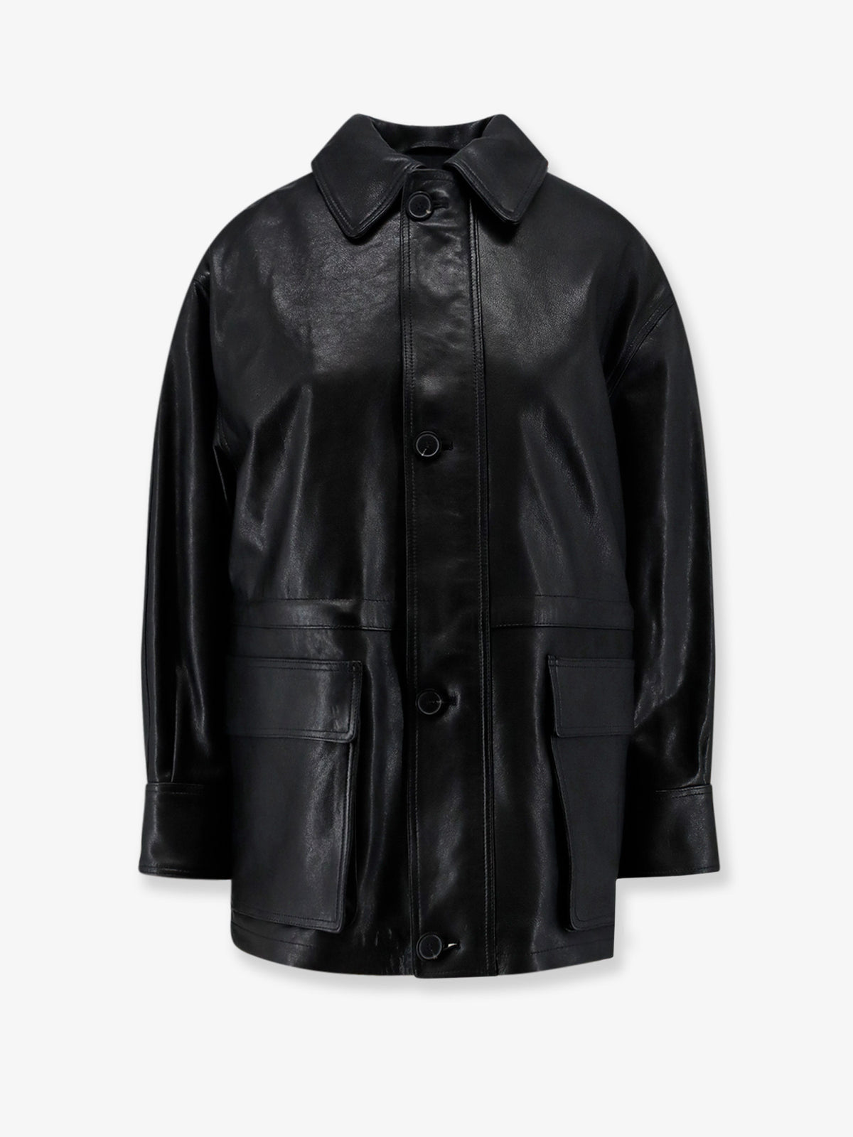 Maeve leather jacket with front button fastening
