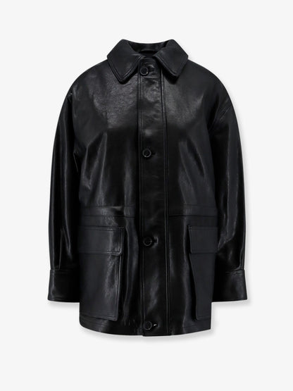 Maeve leather jacket with front button fastening thumbnail